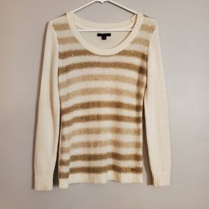 Tommy Hilfiger womens sweater XS white beige knit stripes sequins